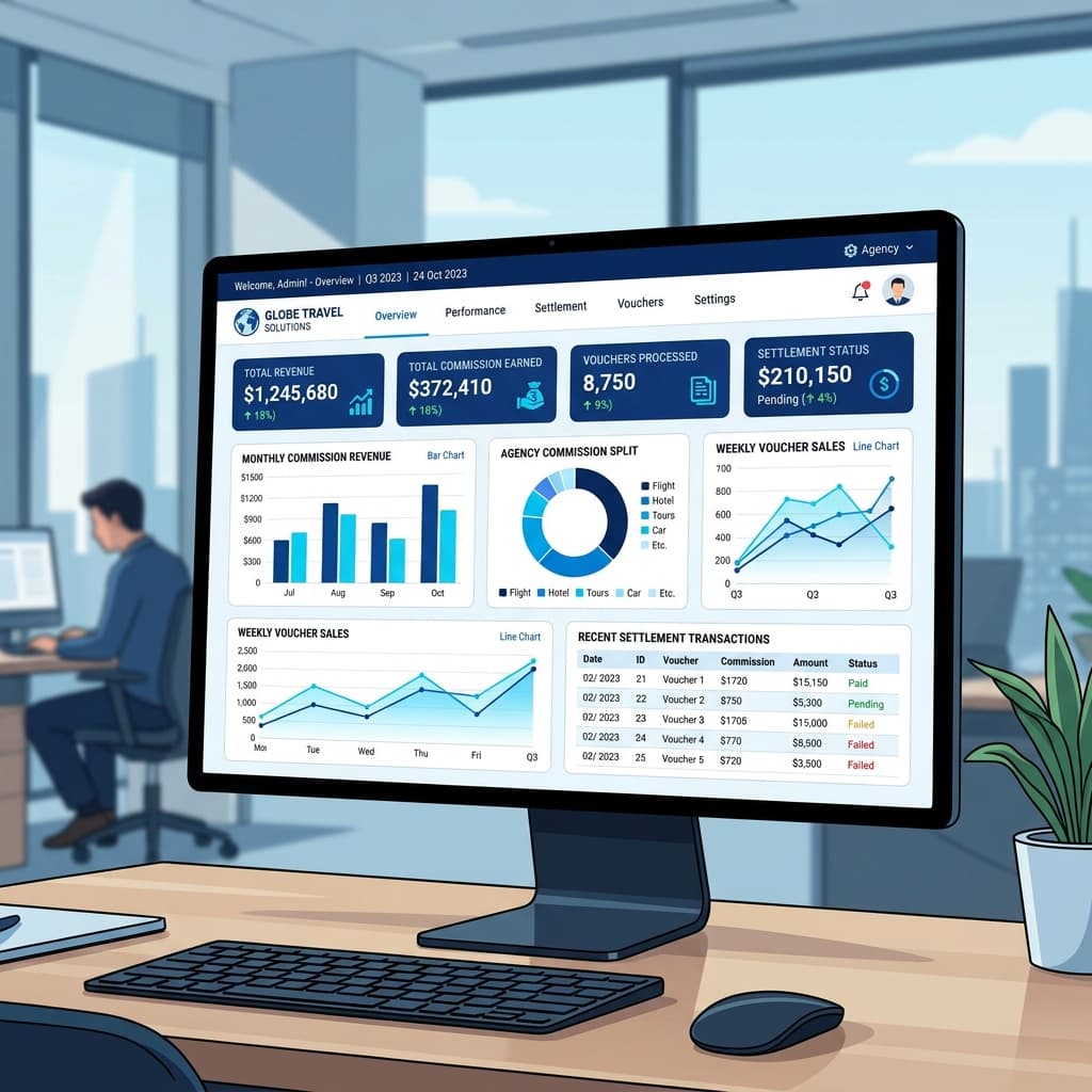 Modern business metrics dashboard display of commission settlement splits