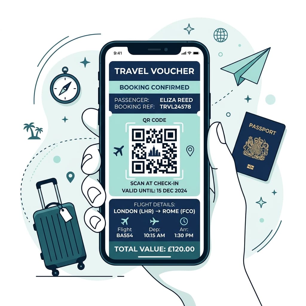 Scanning travel voucher screen mockup representation